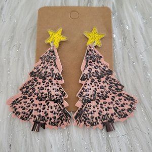 Leopard Print Christmas Tree Earrings